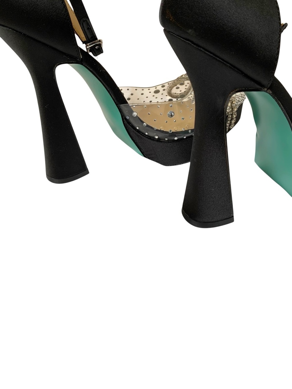 Betsey Johnson Pointed Toe Crystal Bow Pumps with Black Satin Trim Size 8 - Picture 8 of 9
